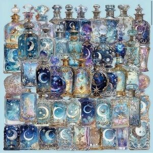 50 Celestial Themed Decorative Bottle Stickers Moon Stars Blue Gold Purple